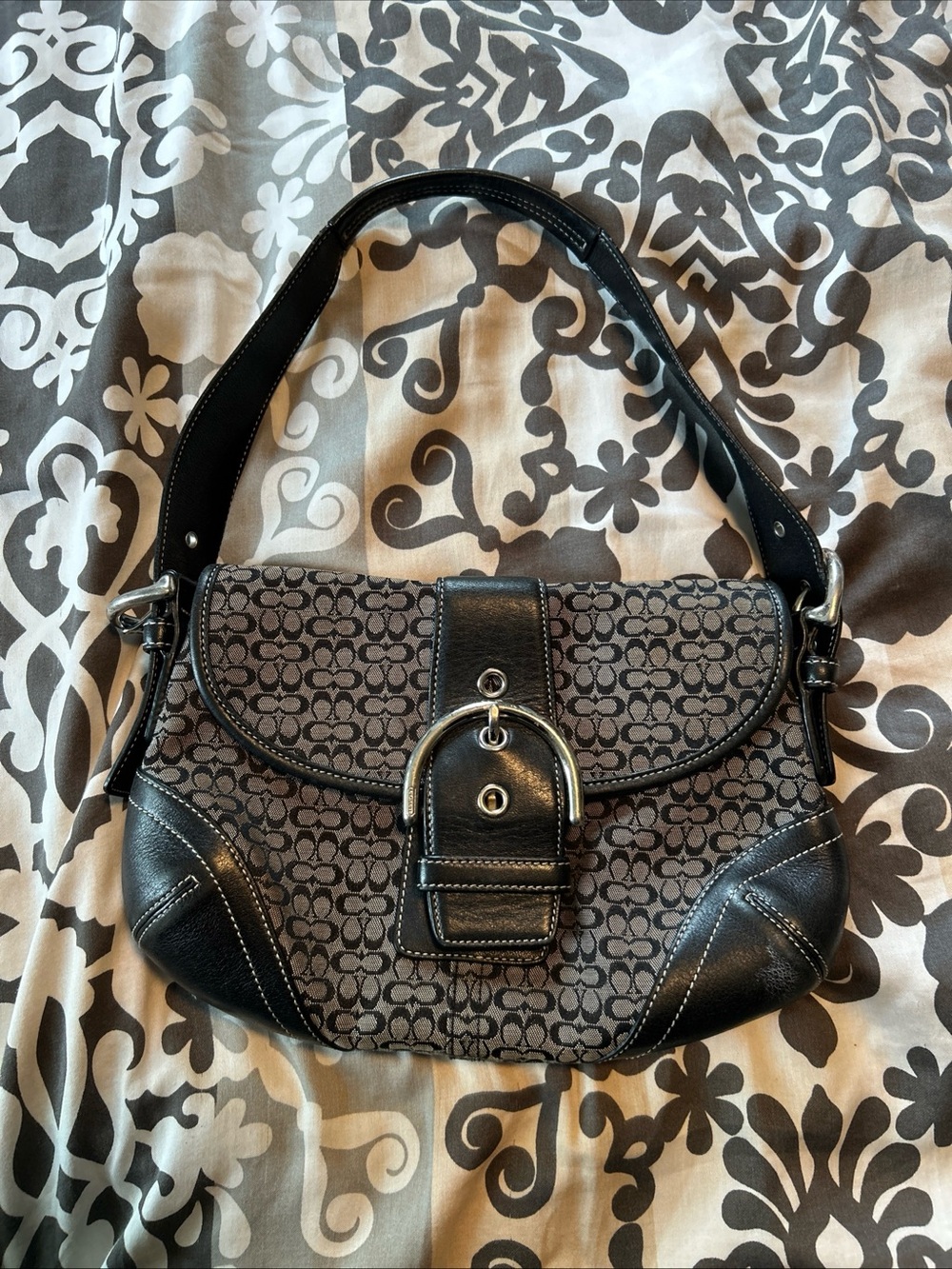 Coach Black and Gray Signature Canvas Shoulder Bag